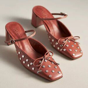 NEW$158 Schutz Arissa Studded Leather Block-Heel Mules Pump 11